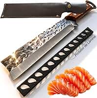 Cutelo Javali Profissional Forjado em Aço Inox Faca de Churrasco Artesanal Full Tang Cabo Madeira Carvalho Envernizado Dureza 56 HRC com Bainha de Couro para Carnes Legumes e Cozinha Gourmet Premium.