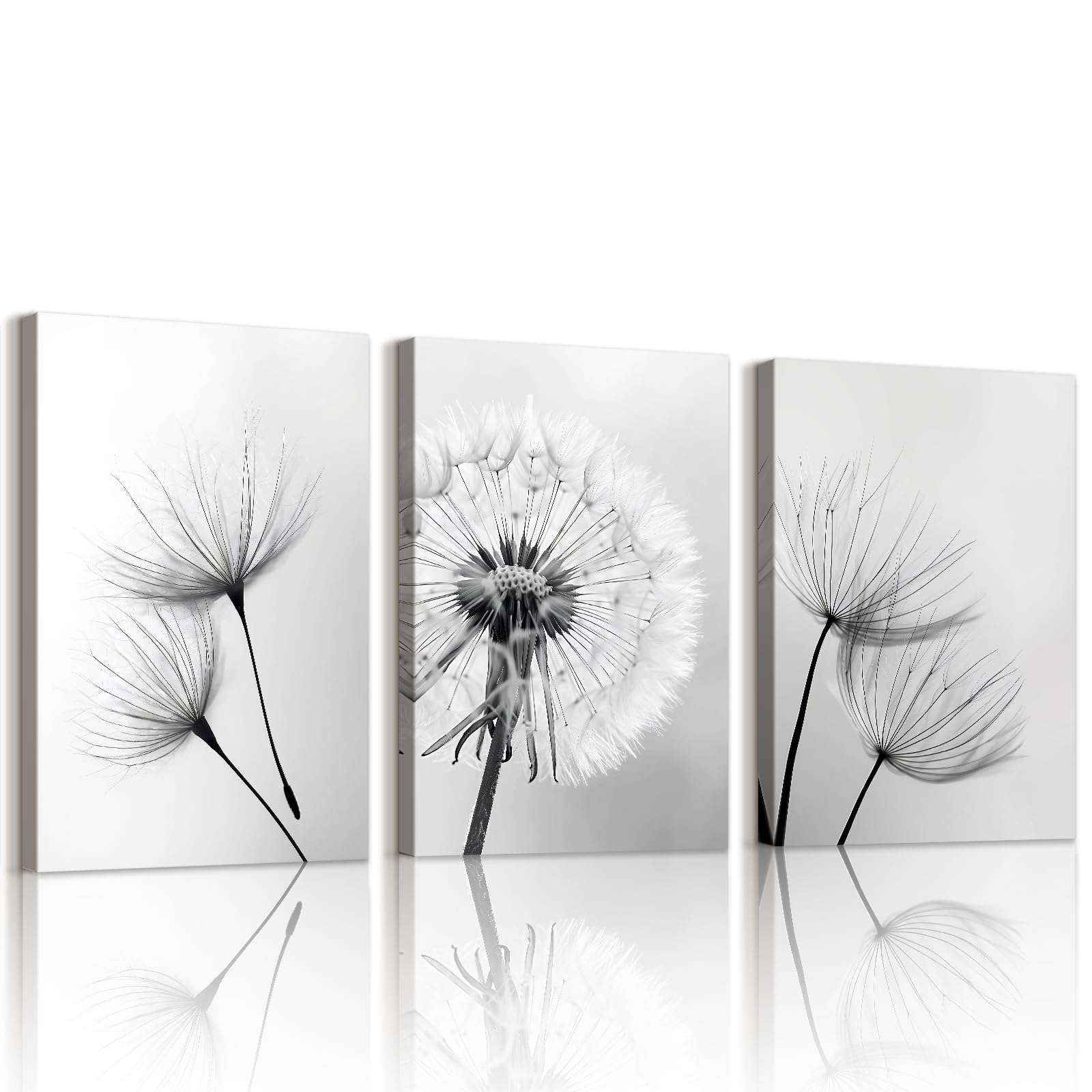 WENGTIAO Set of 3 Black and White Dandelion Canvas Wall Art Prints Framed — image 1