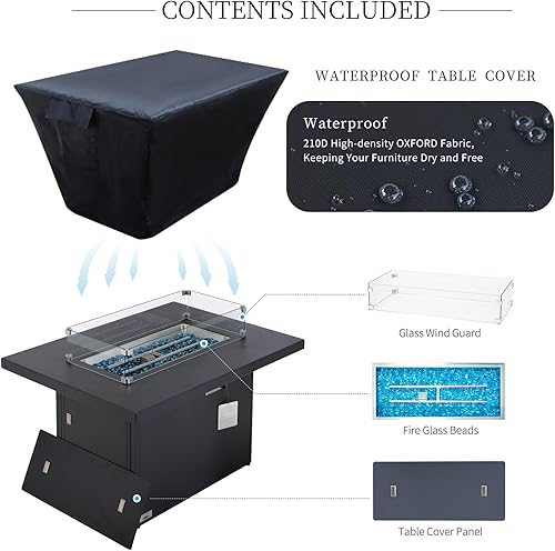 Miniatura 9 de BULEXYARD Mesa rectangular para fogata de gas natural y propano de aluminio de 43 pulgadas, mesa rectangular de 60,000 BTU para patio al aire libre