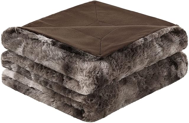 PiccoCasa Soft Faux Fur Blanket Throw - Reversible Tie-dye Luxury Shaggy Throw Blanket for Sofa, Couch and Bed - Plush Fluffy Fleece Blankets as Gifts 130 x 150 cm, Brown