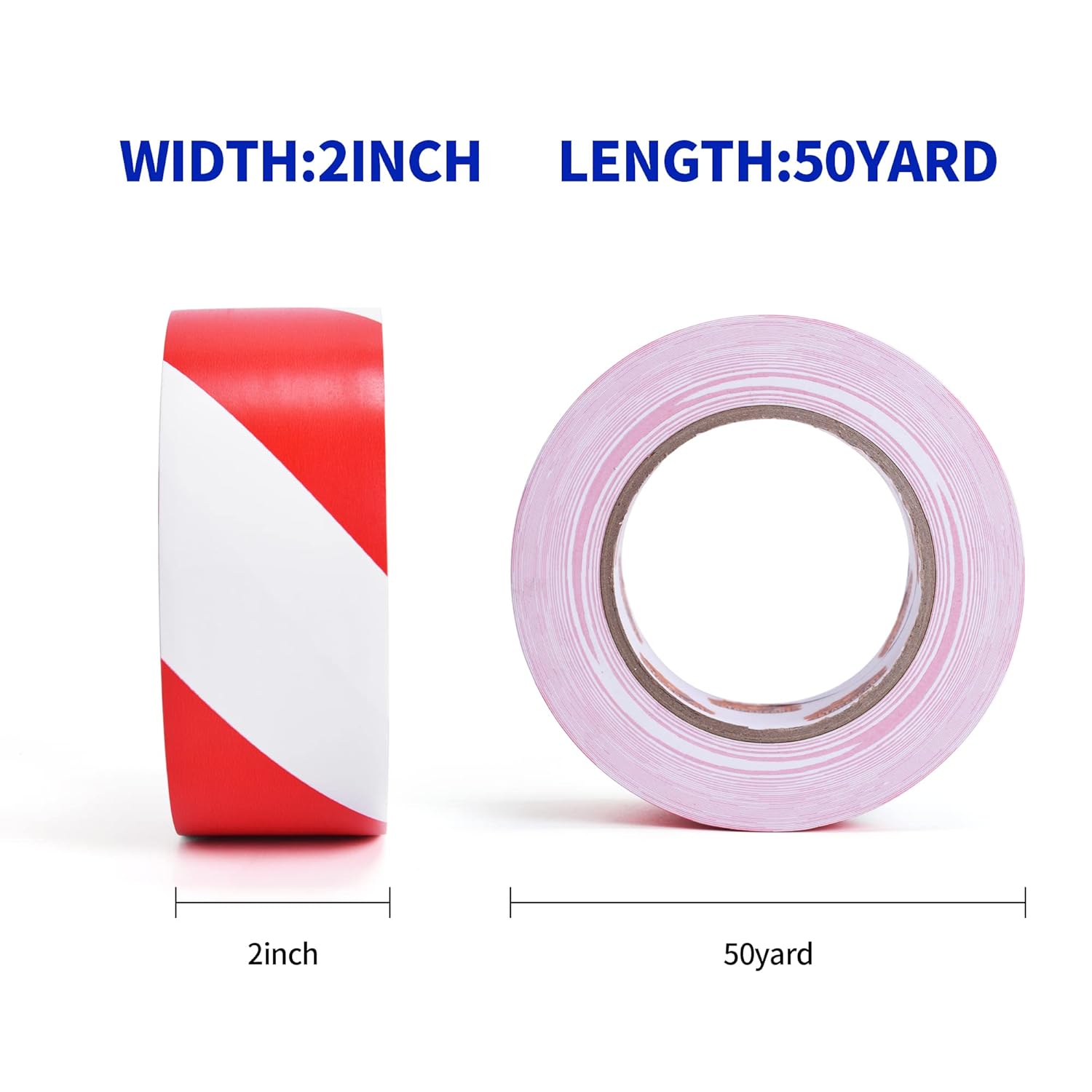 TAPEBEAR Hazard Caution Tape, 2inch x 150 Feet(50yds) Self Adhesive Warning Tape for Steps, High Visibility White&Red Tape for Halloween Outdoor Construction Warning, Danger Zone, 5Rolls