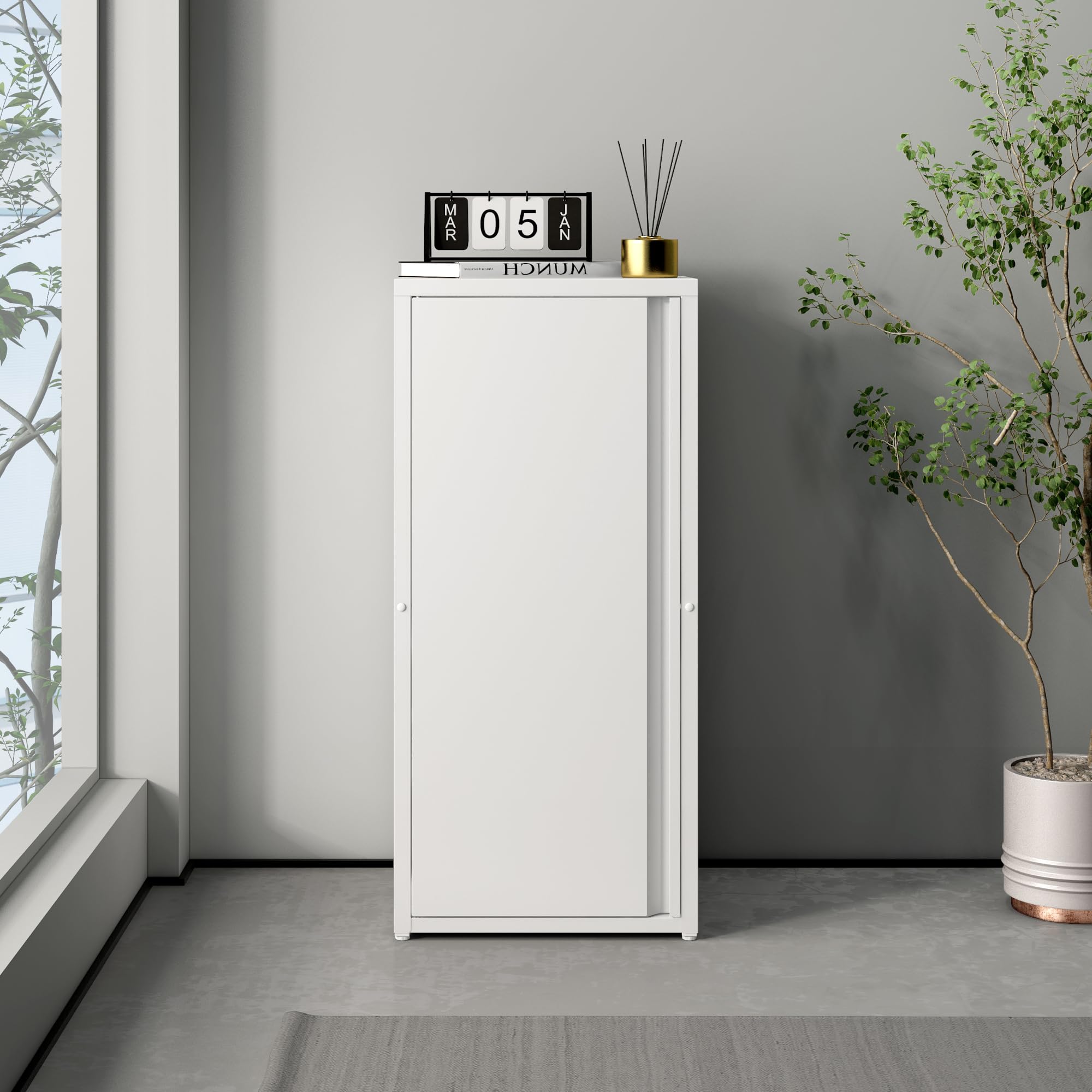 [en.​casa] Armario de Oficina Burlöv Archivador de Estudio con 2 Estantes Regulables en Altura Mueble de Oficina con 1 Puerta y 3 Compartimentos Acero 88 x 40 x 35 cm - Blanco