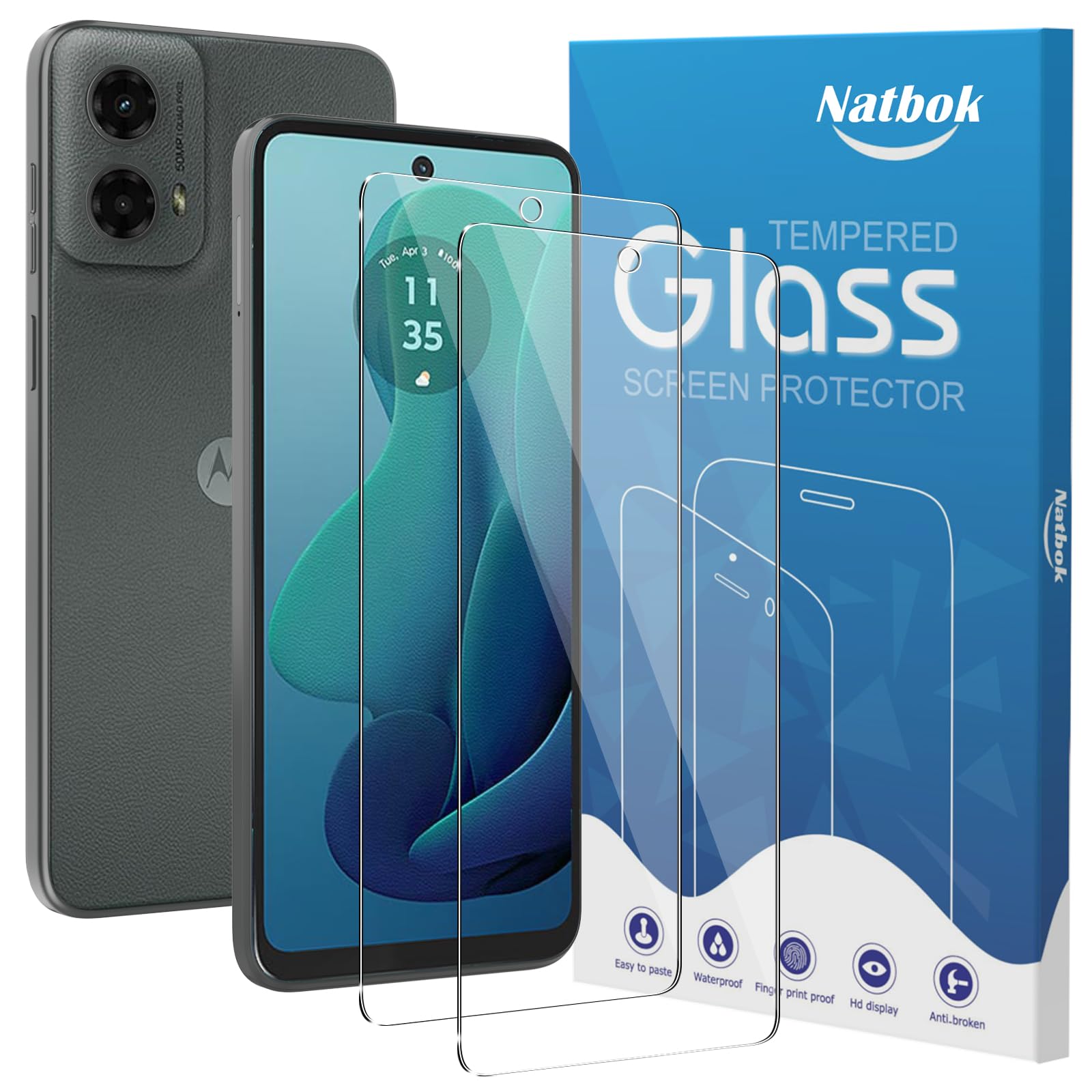 Natbok 2 Pack Compatible with Moto G 5G 2024 Screen Protector,Full Coverage 9H Tempered Glass Film,HD Clear Scratch Resistant,Bubble-Free for Motorola