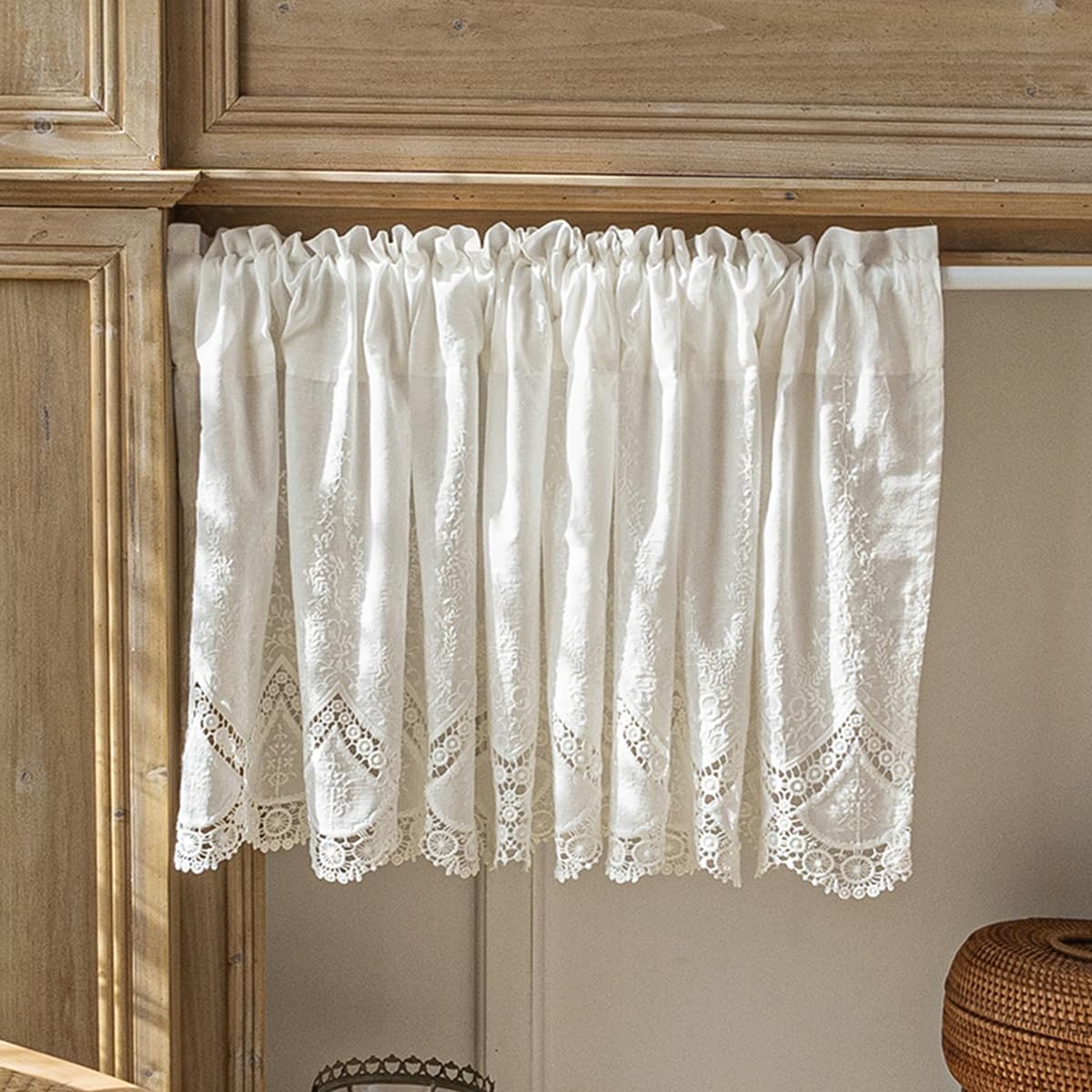 Brise-bise en Dentelle Blanche Style Campagne – Rideau Court pour Cuisine, Salle de Bain ou Salon,150cmWx40cmH
