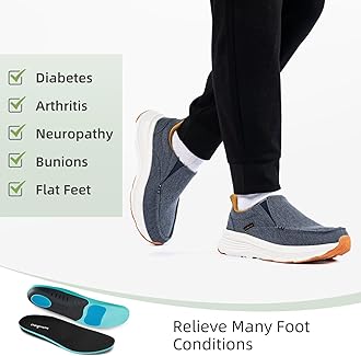 Men's Orthopedic Slip On Loafers with Arch Support: Comfortable Plantar Fasciitis Orthotic Shoes for Plantar Fasciitis, Canvas Thick Sole Walking Shoes for Foot and Heel Pain Relief