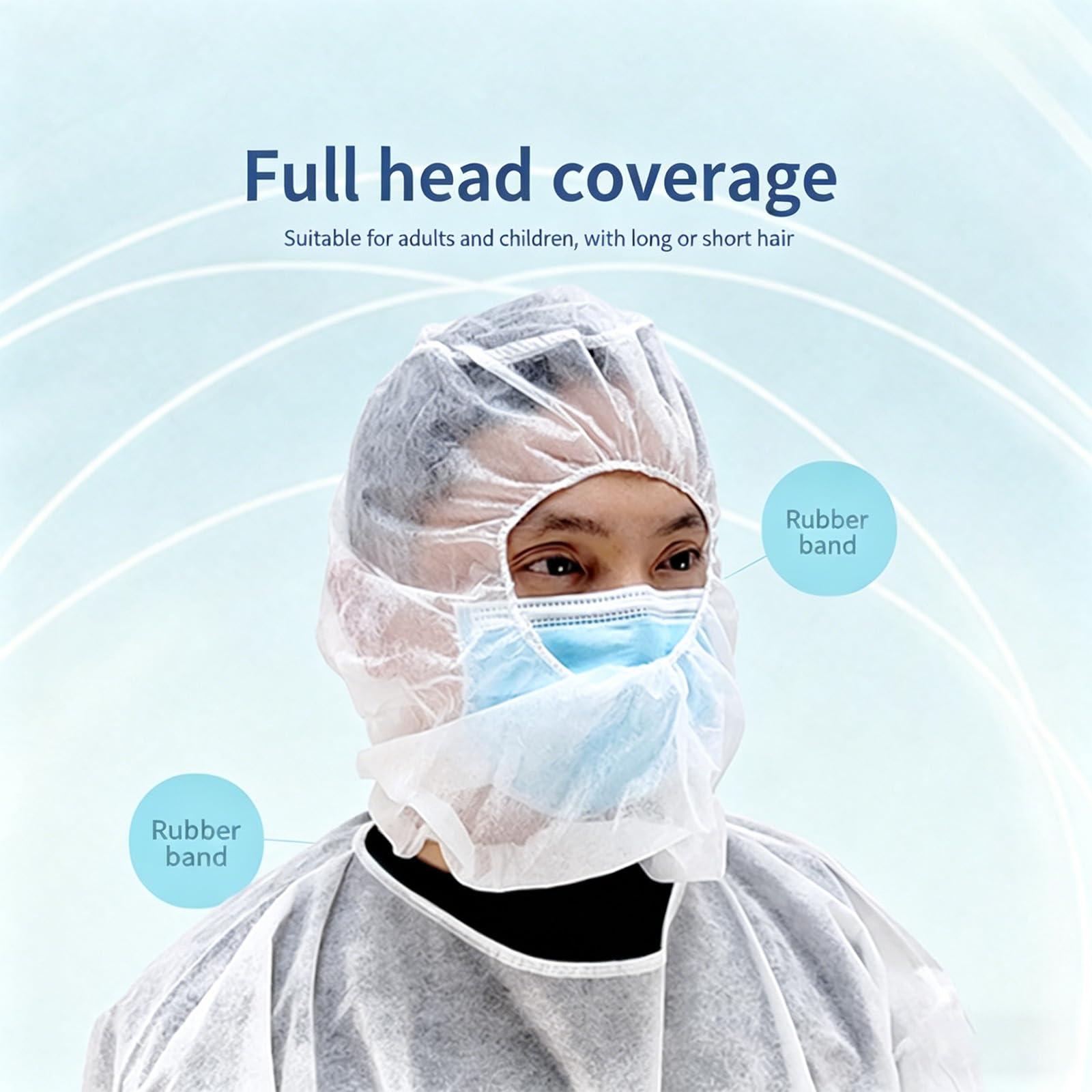 100 tapas protectoras de cara completa no tejidas para el cuidado de la | Gorro elástico industrial no tejido resistente para un ajuste seguro, uso diario profesional y tareas de limpieza