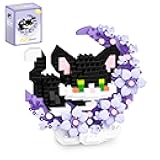 QISHOUTING Cat Micro Building Blocks with Flowers,Flowers Mini Building Set,Animal Micro Building Kits,Home Office Décor Gift for Adults and Teens(Black)