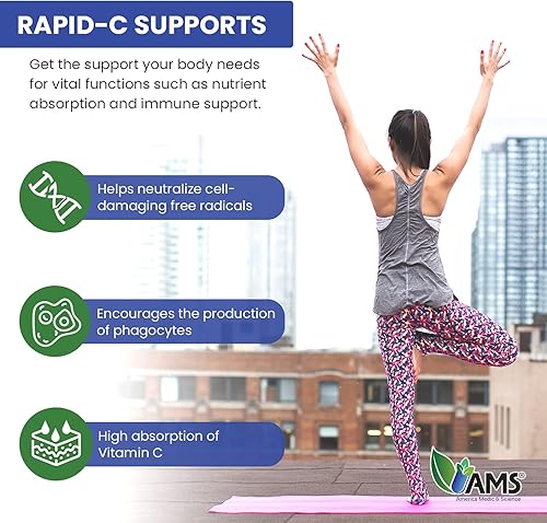 Miniatura 4 de America Medic & Science Rapid-C Suplemento de vitamina C de 1000 mg (paquete de 2 100 tabletas), refuerzo de energía, apoyo diario del sistema