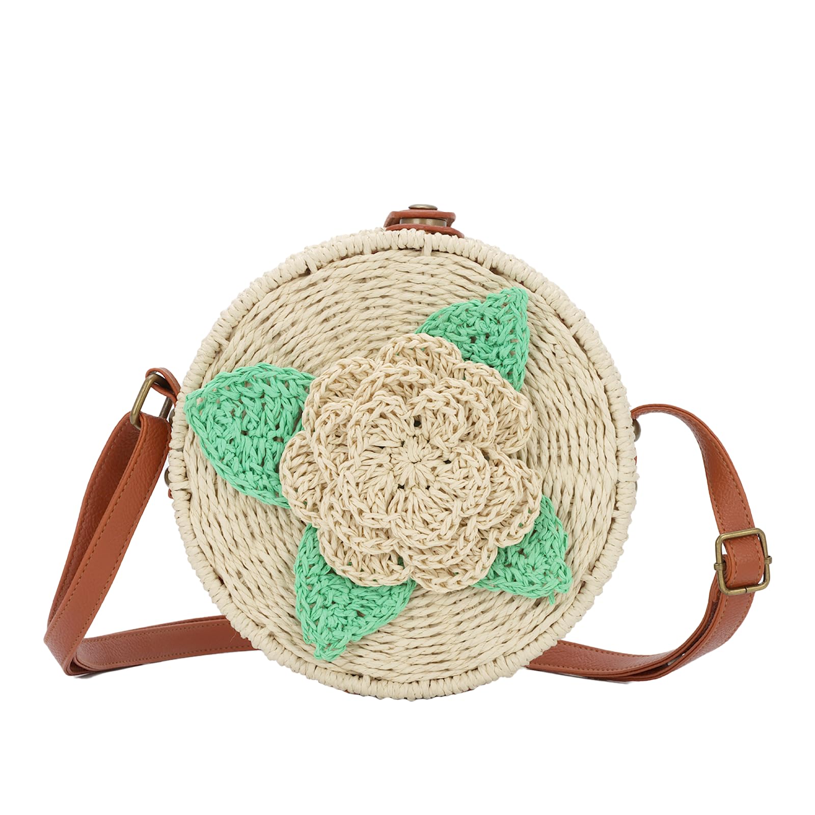 Ynport Crefreak Donna Rotondo Paglia Borsa A Tracolla Da Spiaggia Tessuta A Mano Borsa Borsa Naturale Chic Borsa Cerchio Boho Borsa per Vacanze Incontri Spiaggia