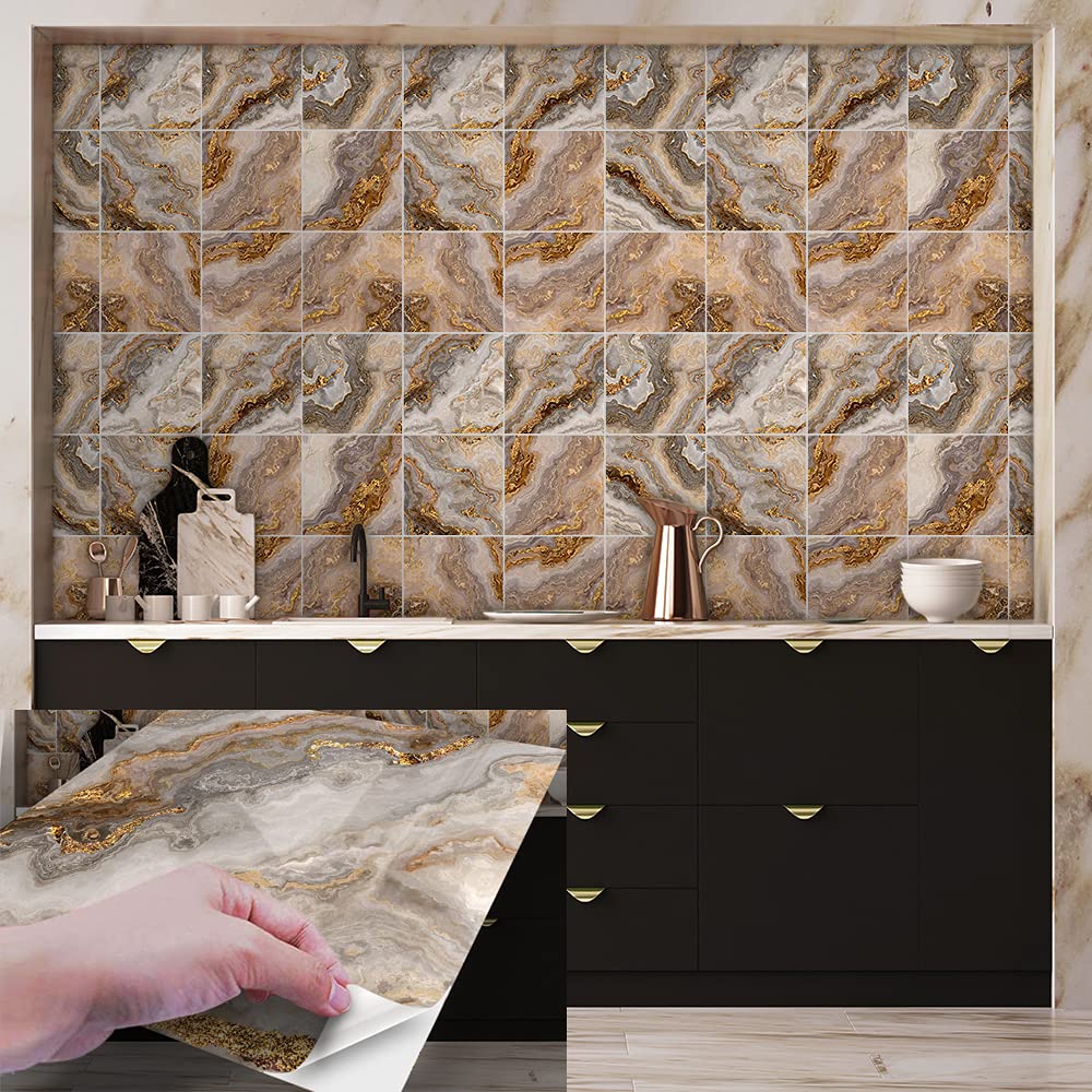 Buy Marble Effect Peel and Stick Vinyl Wall Tile Transfer Stickers