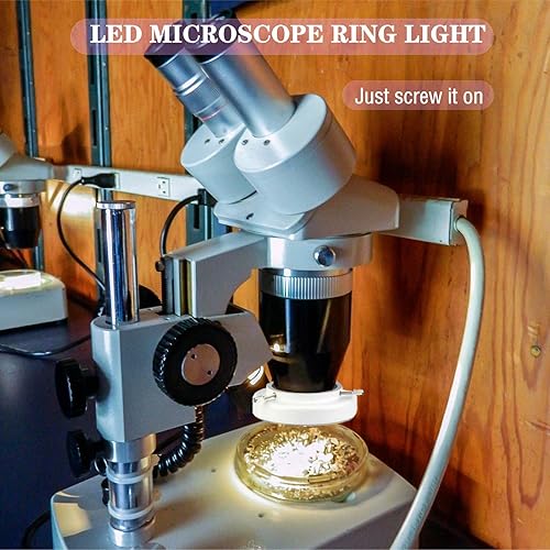 Miniatura 6 de Microscopio de luz Led anillo iluminador, ajustable 144 LED anillo luz iluminador para microscopio estéreo (blanco)