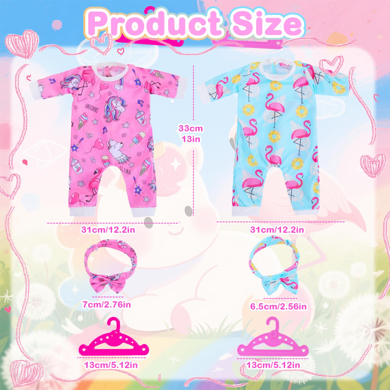 Baby Doll Clothes for 16-18 Inch Dolls, 6 Packs Baby Doll Outfits mit Pink, Pink, Blue, 16-18 inches - Image 2