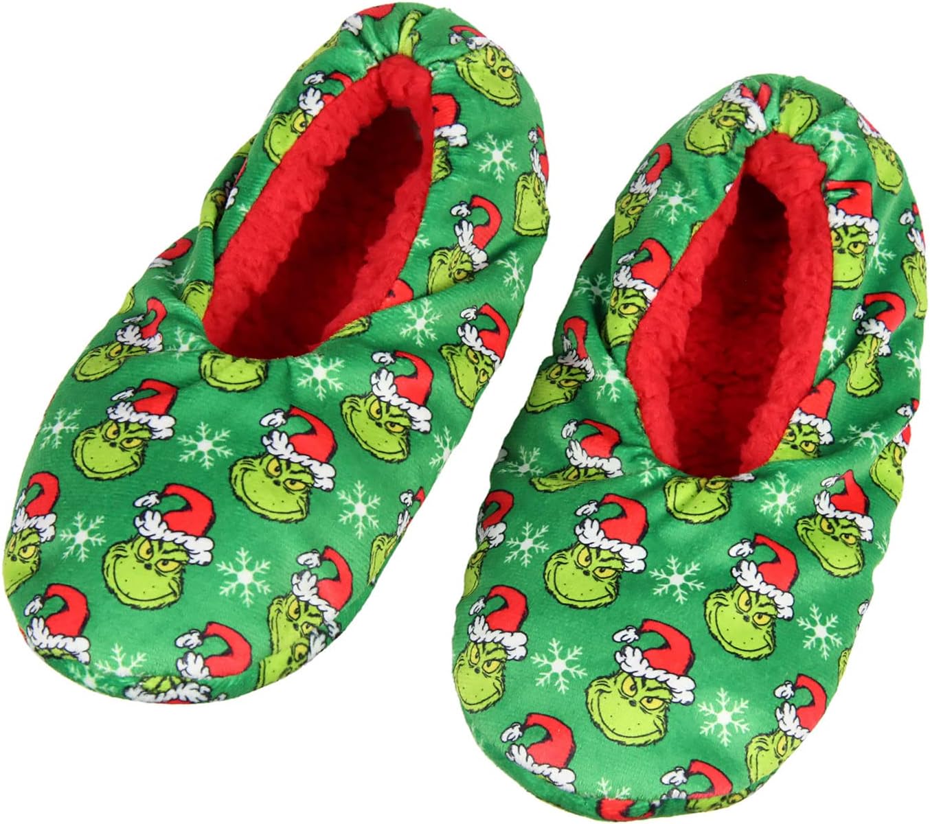 Bioworld Dr. Seuss The Grinch That Stole Christmas Slippers Santa Grinch Slipper Socks with No-Slip Sole For Women Men (Small)