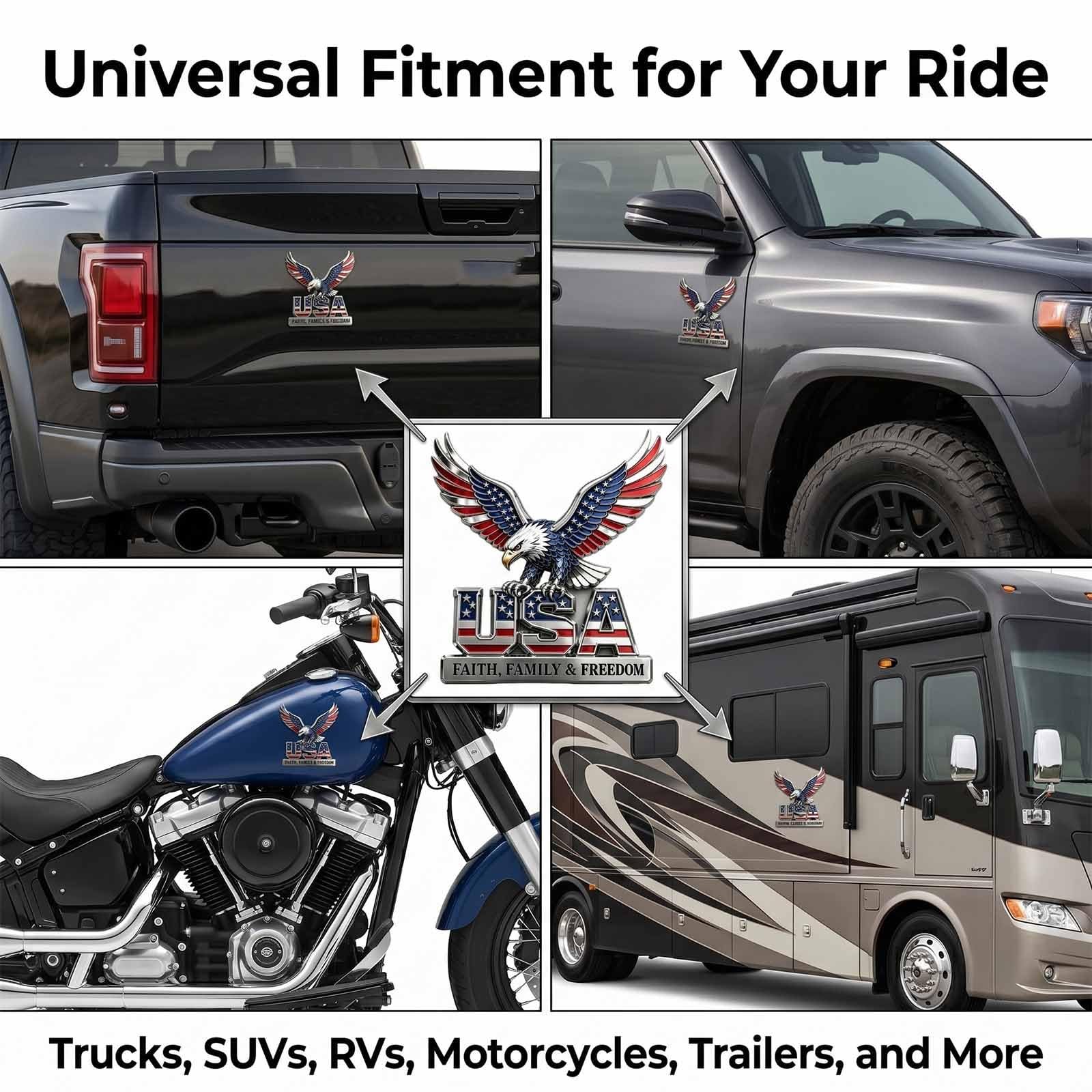 USA Faith Family & Freedom Metallemblem, 250. Jahrestag Flagge Metallemblem, Eagle of Freedom Patriot Abzeichen for LKW, SUV, Wohnmobil, Motorrad(5pcs)