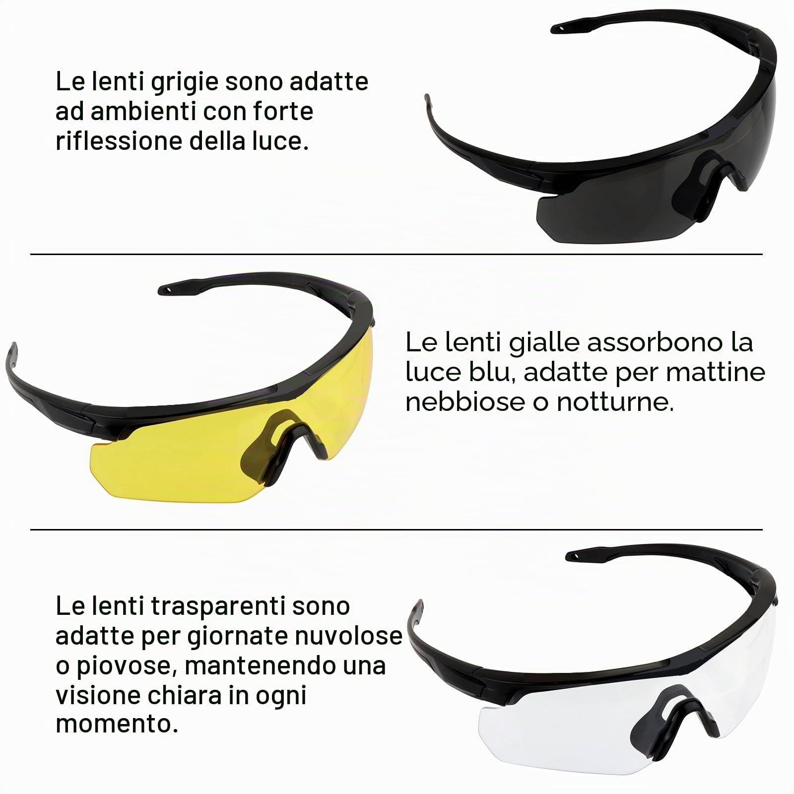 Occhiali sportivi Occhiali sportivi antiappannamento, Occhiali da sole anti-UV400 Occhiali 3 lenti intercambiabili Uomini e donne per ciclismo, escursionismo, corsa, lettura