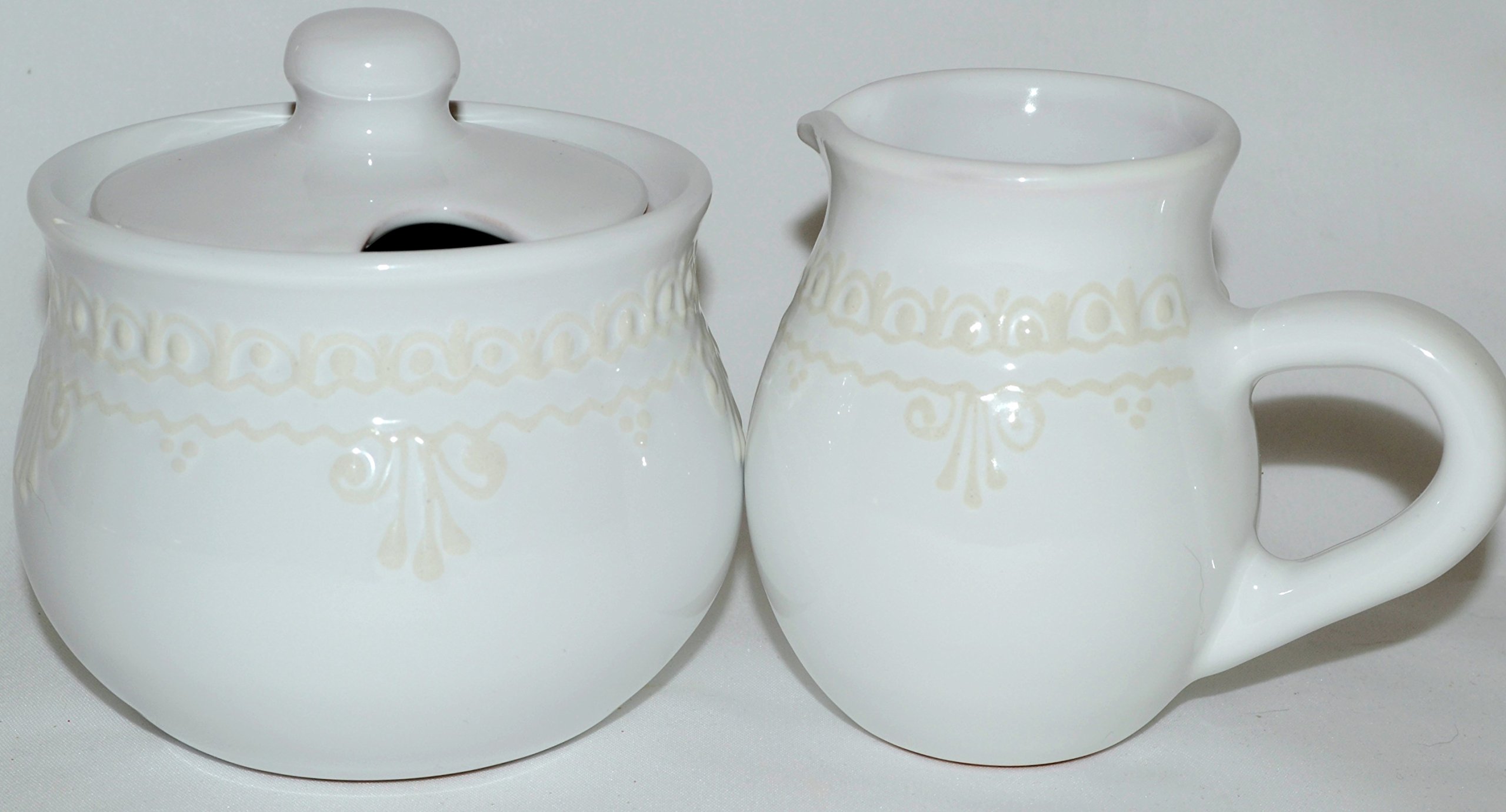 UNGARNIKAT Ceramic Sugar Bowl and Milk Jug Set White with Hand Painted White Tip