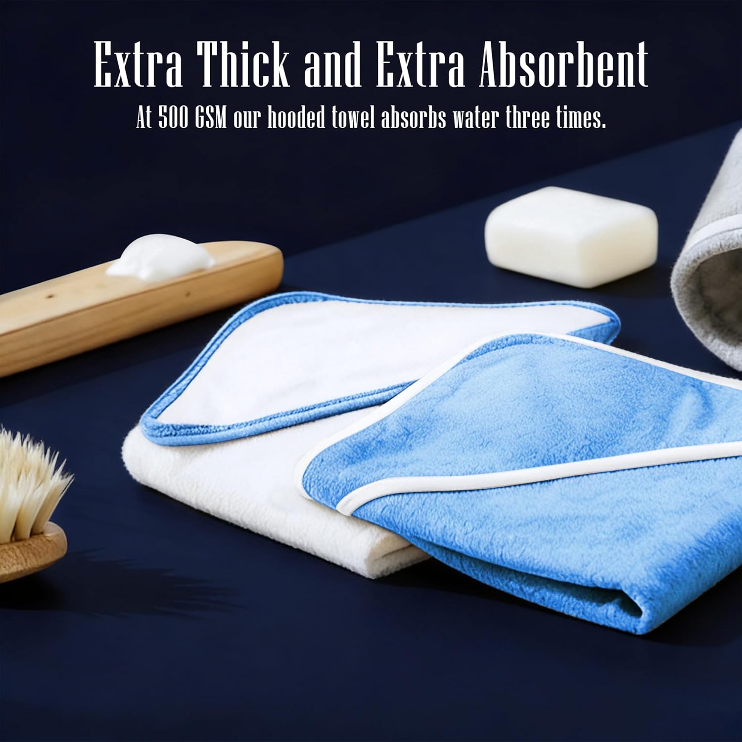 2 Pack Baby Bath Towel - Rayon Made from Bamboo, Ultra Soft Hooded Towels for Babies,Toddler,Infant - Newborn Essential -Perfect Baby Registry Gifts for Boy Girl (White and Navy Blue, 30 x 30 Inch)