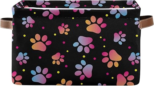 Miniatura 8 de susiyo Cestas de almacenamiento plegables grandes y coloridas con estampado de patas de gato, canastas decorativas plegables con asas de poliuretano