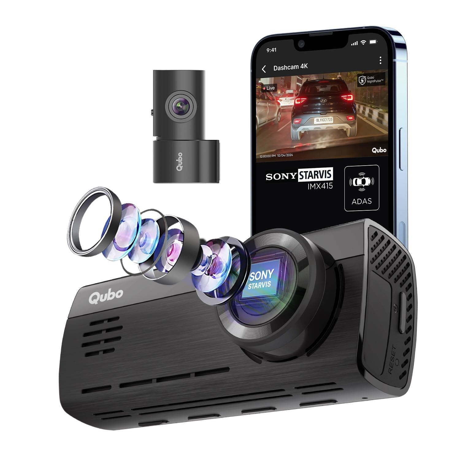 Qubo Car Dashcam Pro 4K [2026 Edition] | TRUE 4K-Sony STARVIS IMX415 Sensor | Dual Channel | ADAS| NightPulse Vision | 8MP UHD+ Front (140°), 2MP FHD Rear | 2.8" LCD | Built-in GPS, Wi-Fi |1TB Storage-image-11
