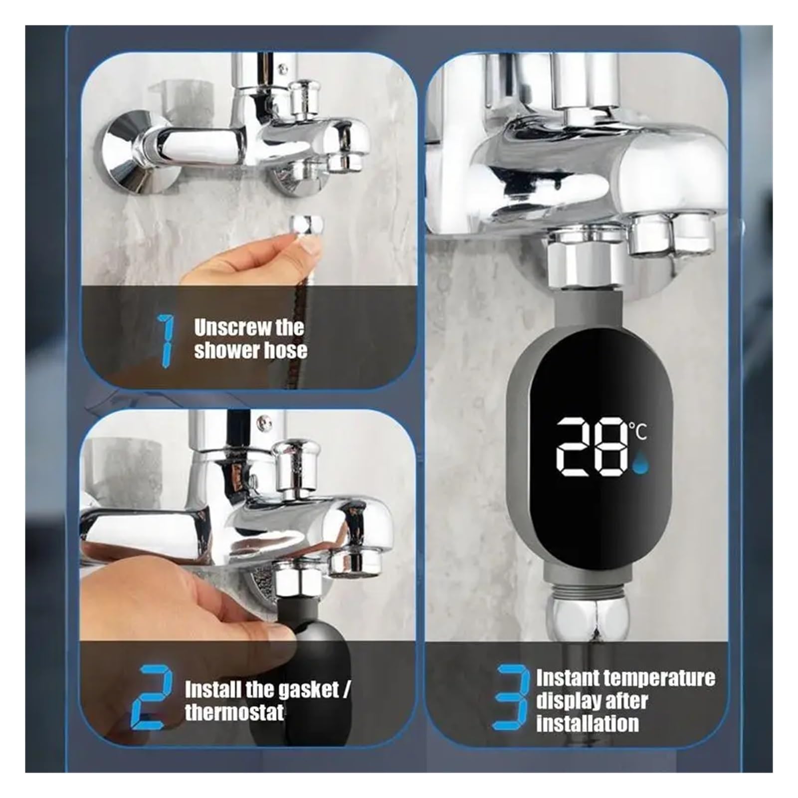 LED-Duschthermometer. LED-Duschtemperaturanzeige, LED-Digitalanzeige, Badewassertemperaturanzeige, wasserdichter Badthermostat for das Badezimmer zu Hause Digitale Duschtemperaturanzeige