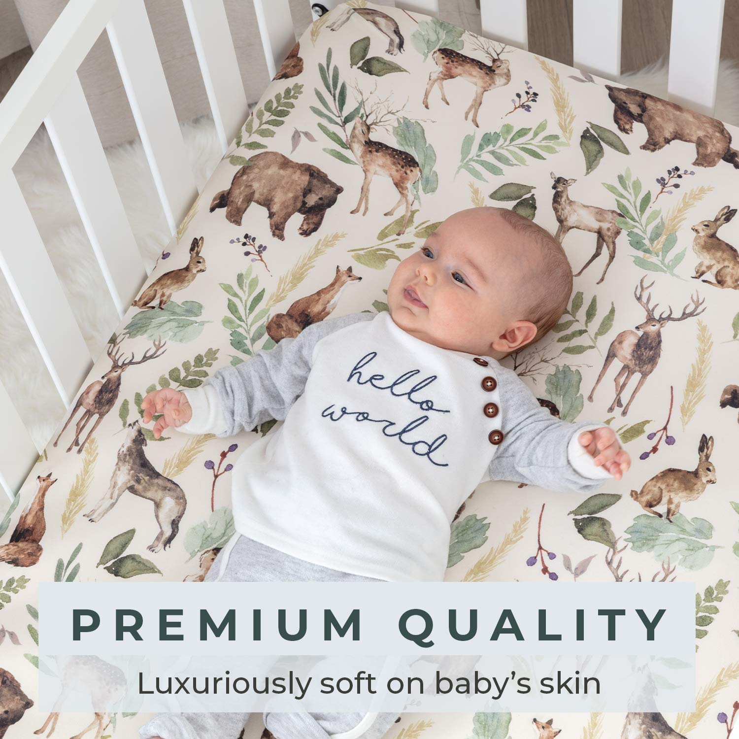 Pobibaby - Premium Single Fitted Baby Boy Crib Sheets for Standard Crib Mattress - Ultra-Soft Cotton Blend, Safe and Snug, and Stylish Woodland Crib Sheet (Wildlife Animal) - Image 2
