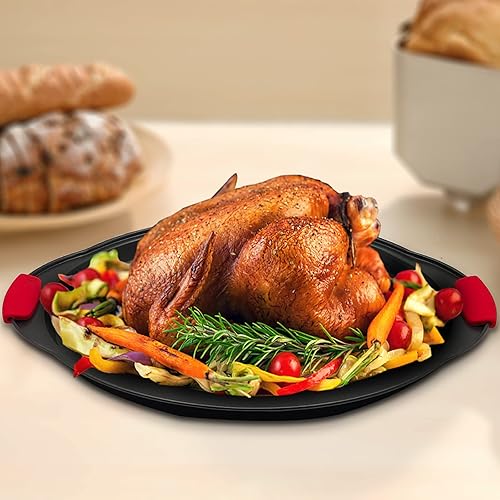 Miniatura 2 de VDGPWA Bandeja de pizza antiadherente de 12 pulgadas, con mango de silicona, acero al carbono sin agujero y con agujero, bandeja para pizza, bandeja