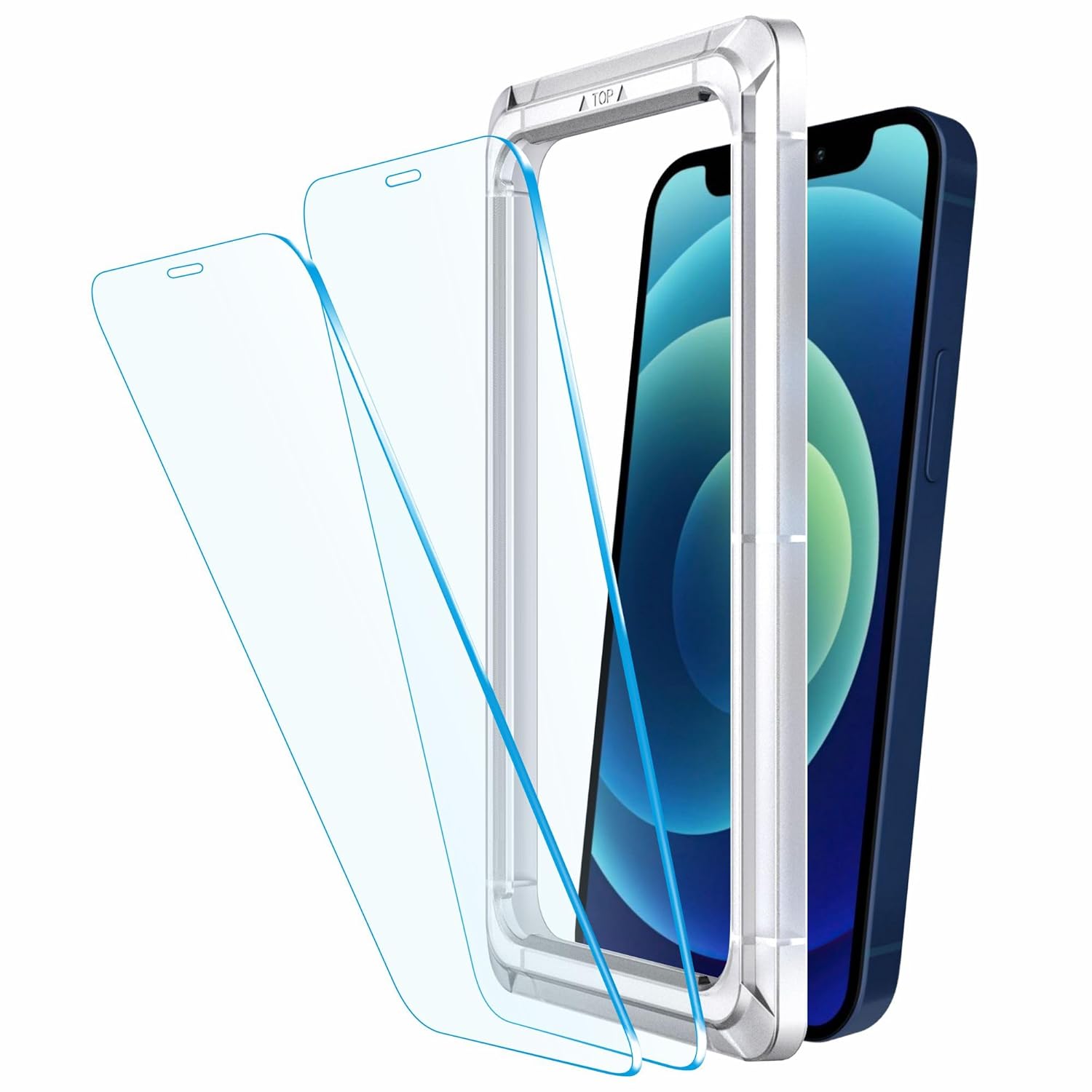 Affix 2 Pack for iPhone 12/ iPhone 12 Pro Tempered Glass, Screen Protector Guard with Auto-Align Installation Tool, 9H Hardness Shatterproof, HD Clear Scratch Resistant