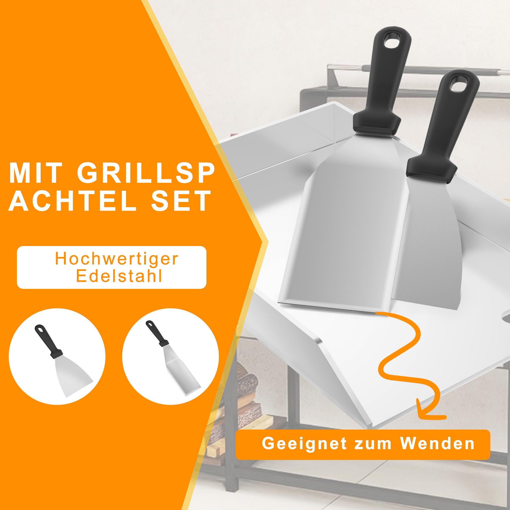 LILIIN Płyta grillowa ze stali nierdzewnej 45x30cm Plancha BBQ z dołączonym spachlem do grilla, płyta grillowa do grilla gazowego i węglowego - zapobiegające wyciekom kąty dla czystego grilla, bez