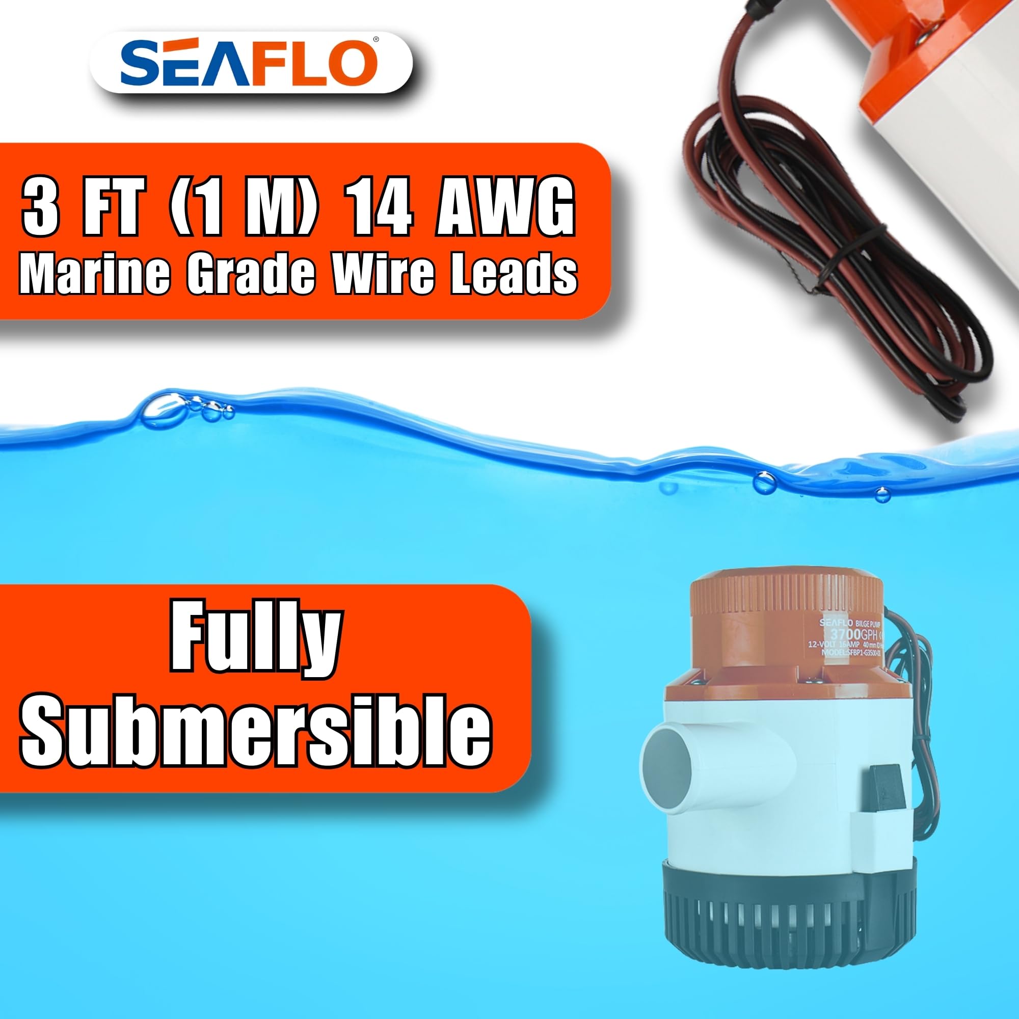 Seaflo - Pompa di sentina elettrica per imbarcazioni, 3700 GHP / 12 V (3700 GHP 12 V)