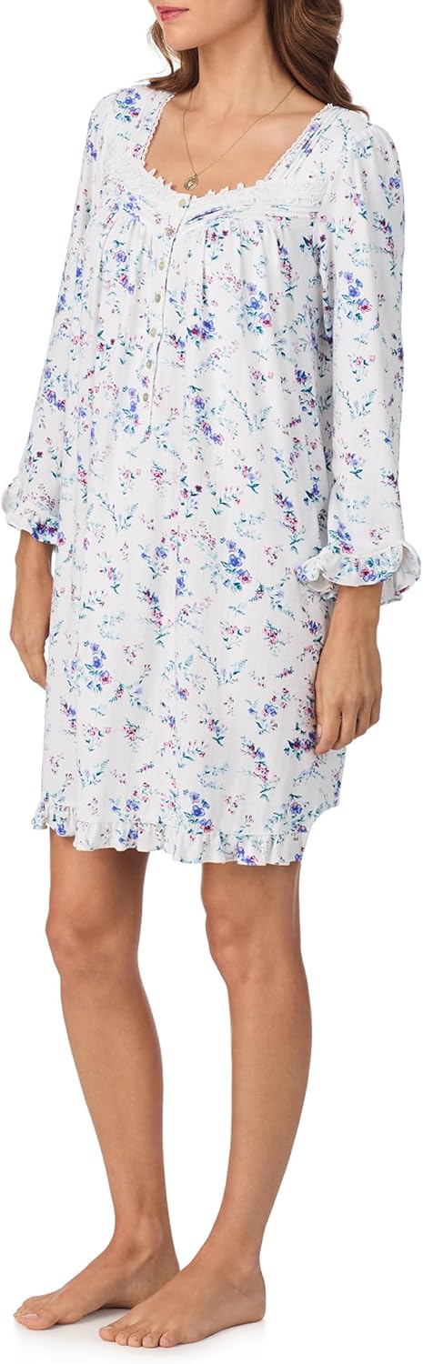 Eileen West Sleepwear & Loungewear for Women - Cotton Pointelle Knit Collection - Lightweight Long Sleeve Short Nightgown - Image 3