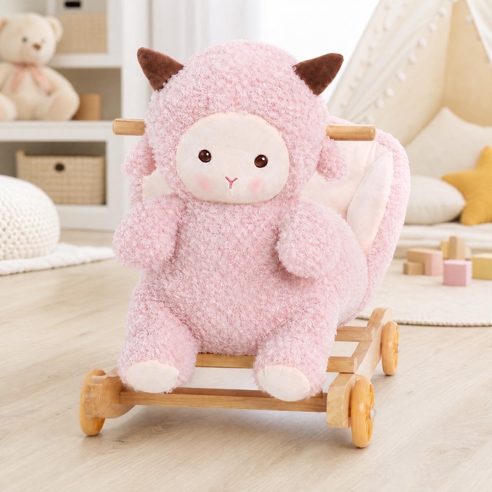 Cavalcabile Agnello in Peluche Imbottito Cavalluccio a in Peluche Robusto a Forma di Agnello per Sala Gioco, Asilo,