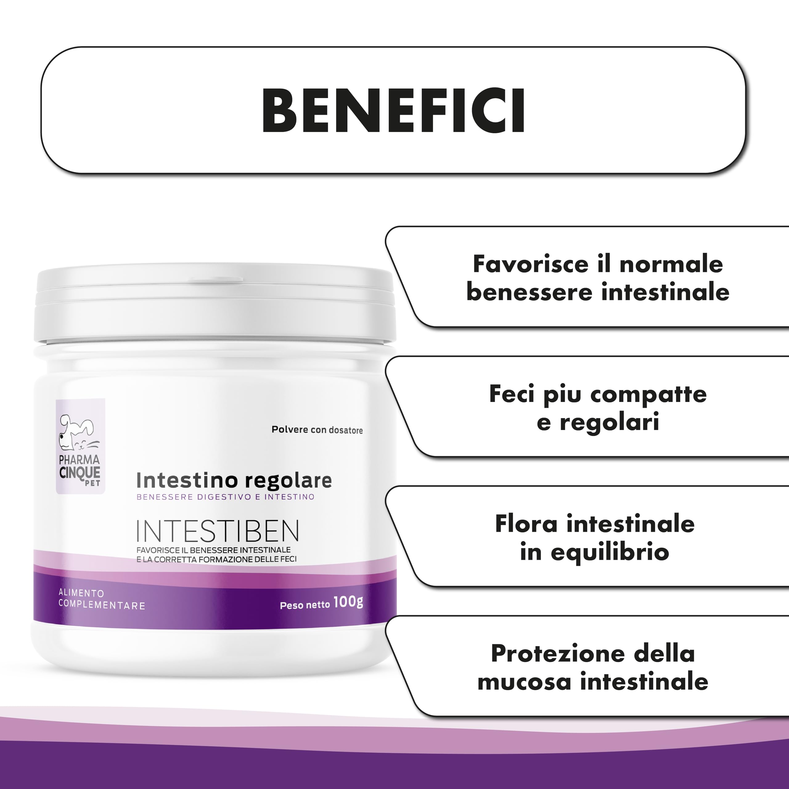 Probiotici per Cani e Gatti – Supporto in caso di Feci Molli e Squilibri Intestinali – Fermenti Lattici Cane – Intestino Sensibile – PHARMACINQUEPET Intestiben 100 g