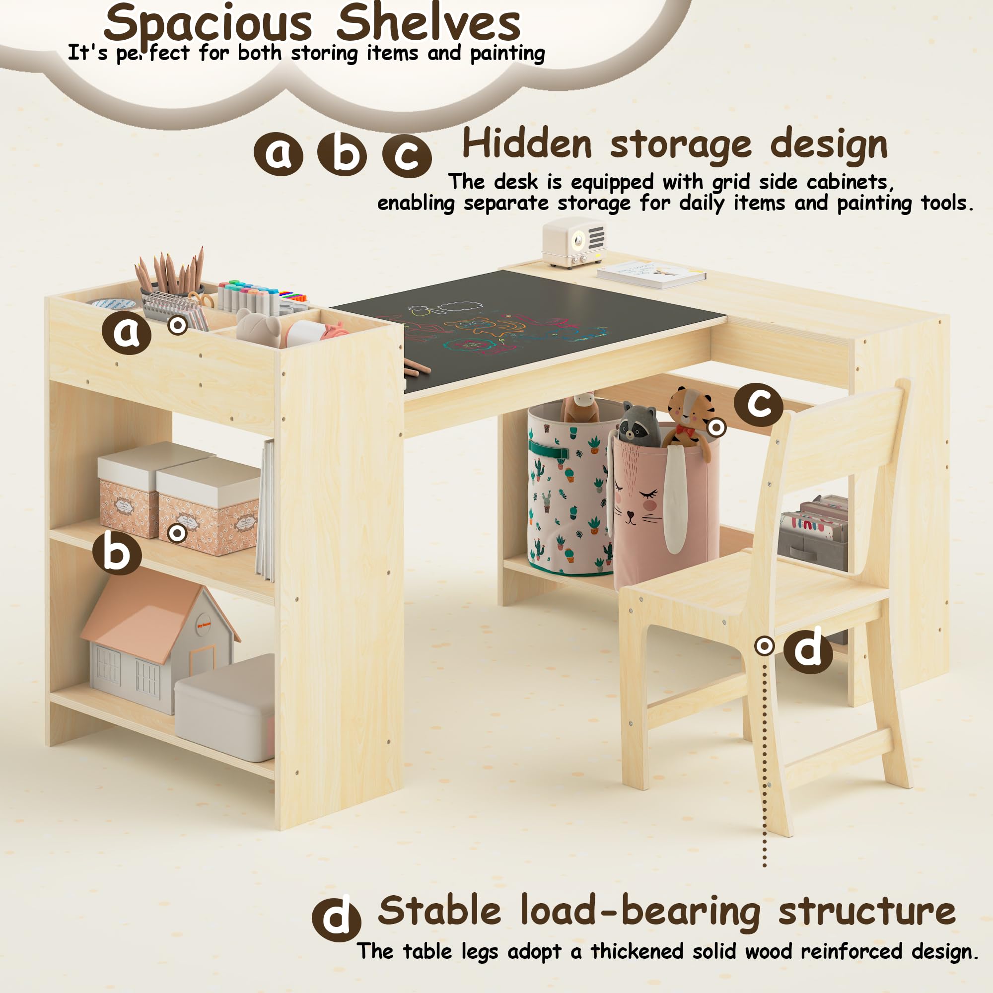 Juego de mesa de arte para niños y 1 silla, mesa de manualidades para niños con rollo de papel y almacenamiento, juego de madera ajustable en altura para niños pequeños, escritorio de 4
