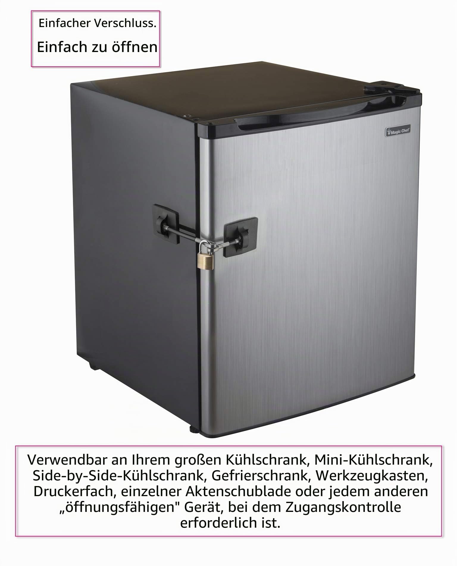 2er-Pack Kühlschrankschlösser mit Vorhängeschloss - Schlösser mit Schlüssel - Kindersicherung für Kühlschrank - Schwarz