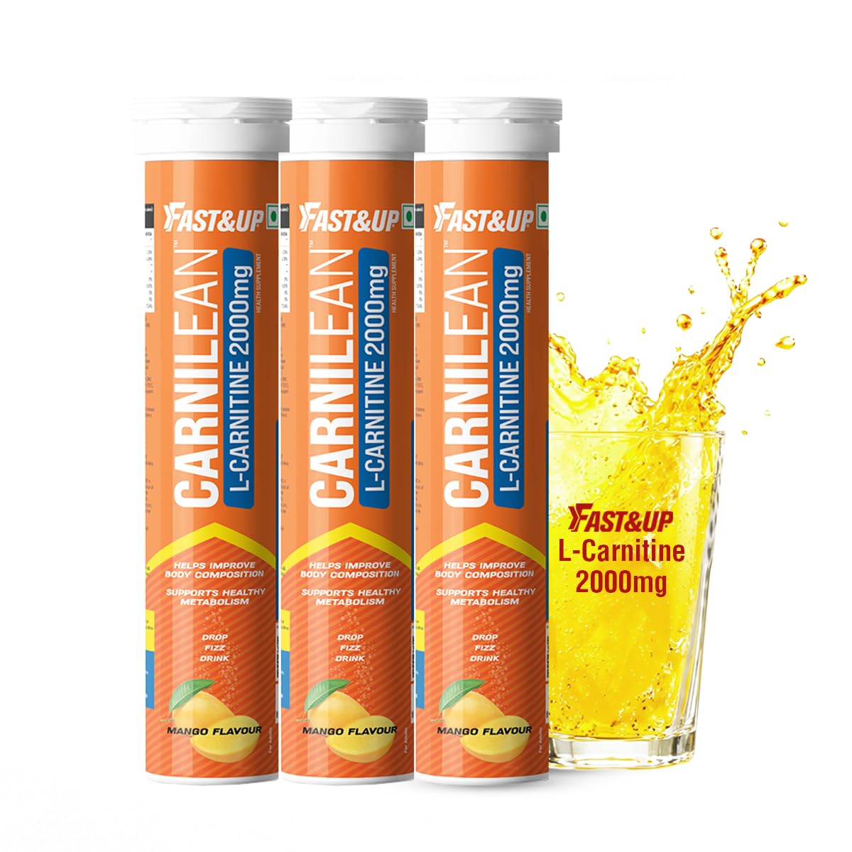 Fast&Up L-Carnitine 2000mg Effervescent Tablets | Premium Carnipure® Carnitine Supplement | Helps Convert Fat into Energy, Supports Weight Loss, Fat Burn & Lean Muscle | Mango Flavour, Pack of 3-image-44