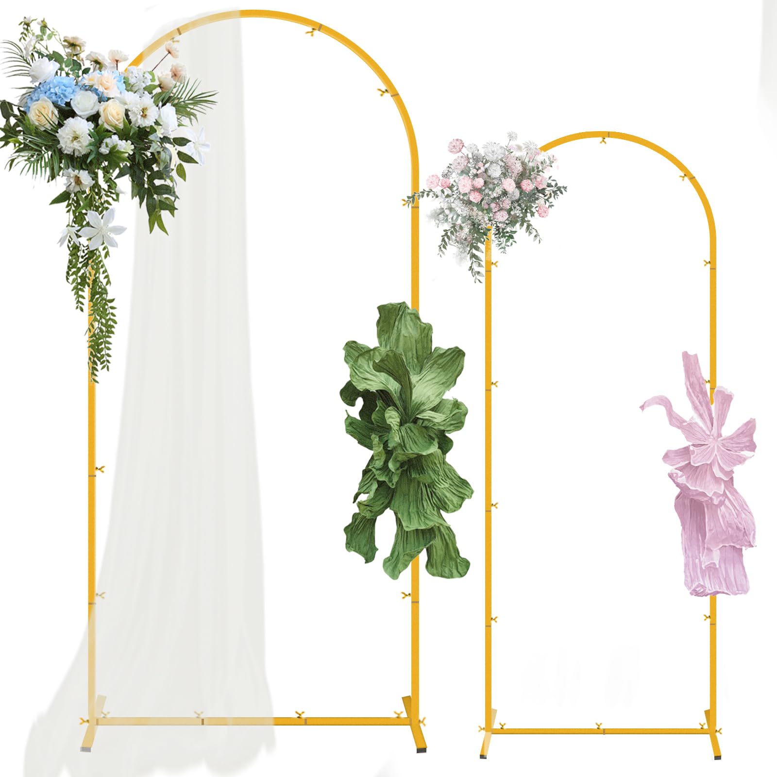 set of 2 gold metal wedding arch backdrop stand (7.2ft and 6ft), balloon arch stand for for party, wedding, baby shower, graduations, holiday ceremony - ideal for balloons flowers and garden decor