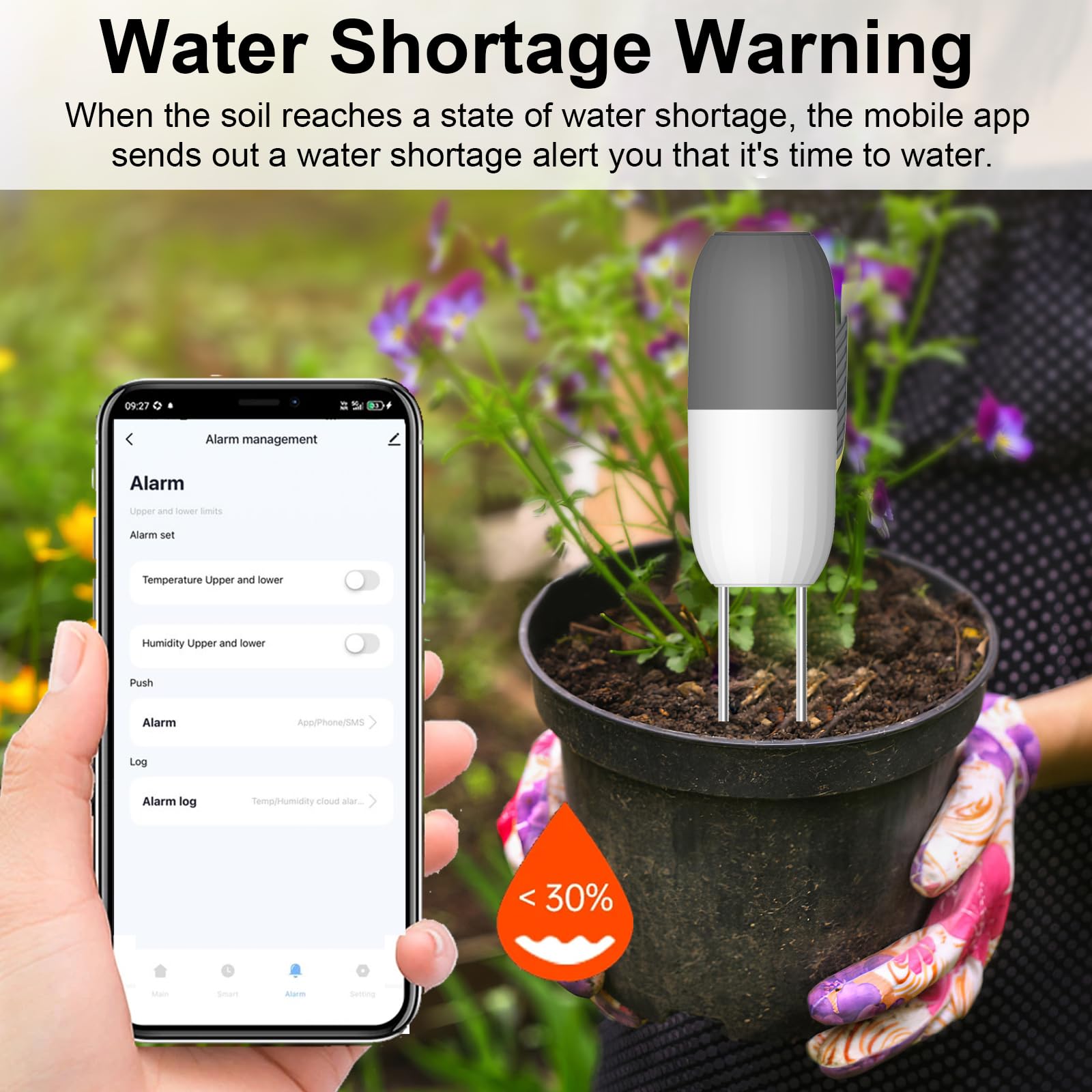Haozee Capteur d'humidité du sol intelligent WiFi Appareil de mesure de l'humidité et de la température du sol pour jardin, ferme, serre, étanche