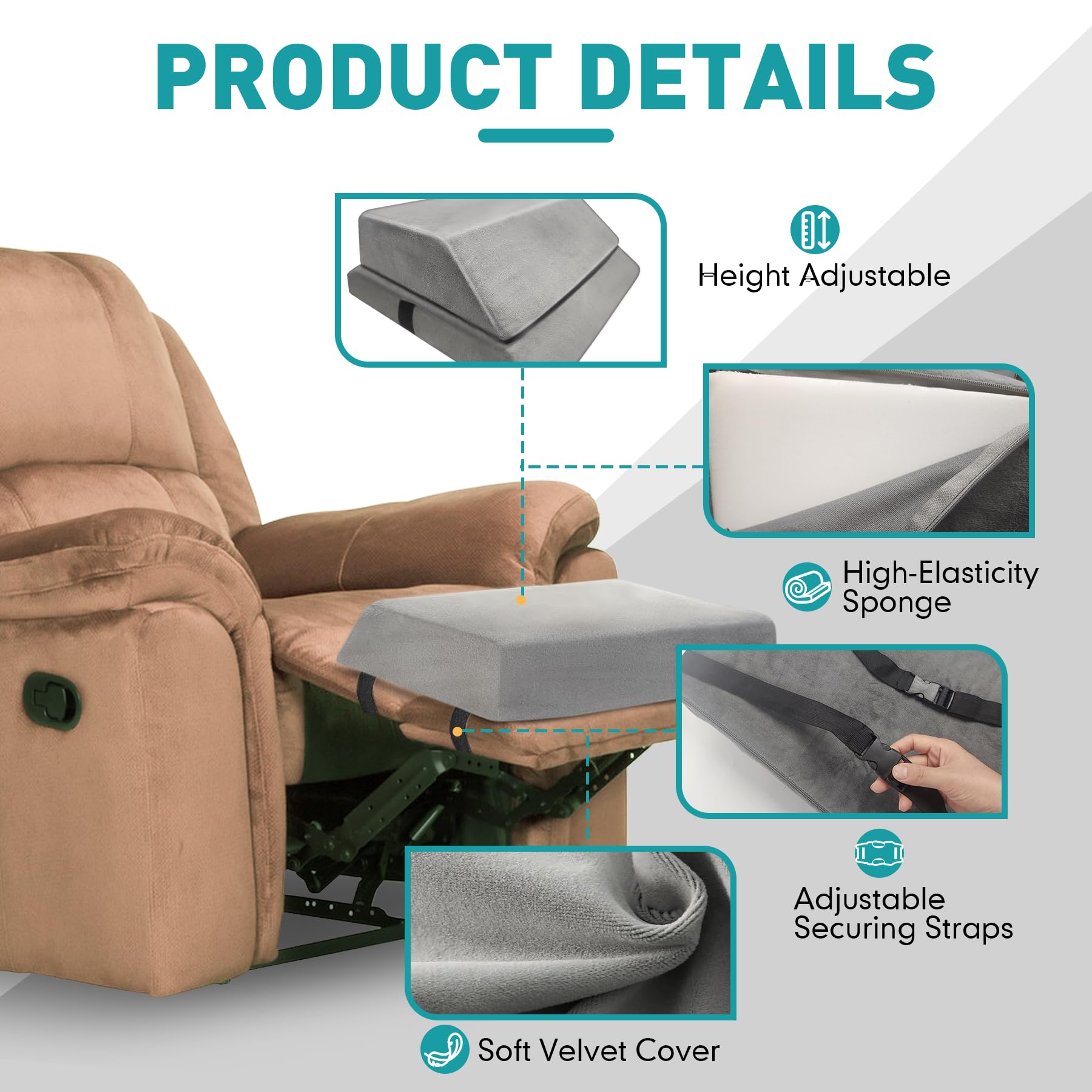 JZHLLA Cuscino per gambe reclinabile regolabile, cuscino a cuneo in schiuma per reclinabile, cuscino multiuso per sollevamento gambe con cinghia elastica per supporto lombare e divano letto