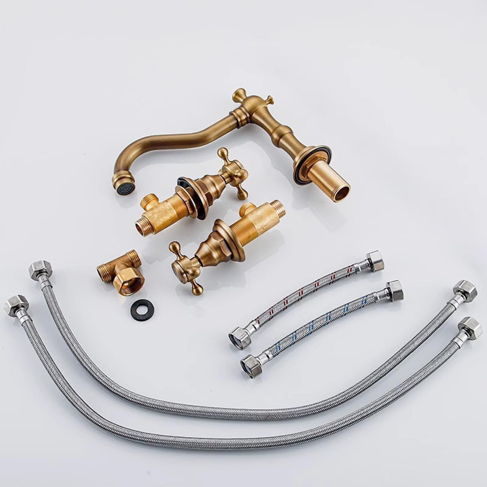 Rubinetto per Lavabo Rubinetto Bagno Lavabo Miscelatore Lavabo Rubinetti 3 Fori per Lavabo da Bagno In Ottone Anticato A Doppia Leva Acqua Calda E Fredda Lavandino da Bagno Rubinetto