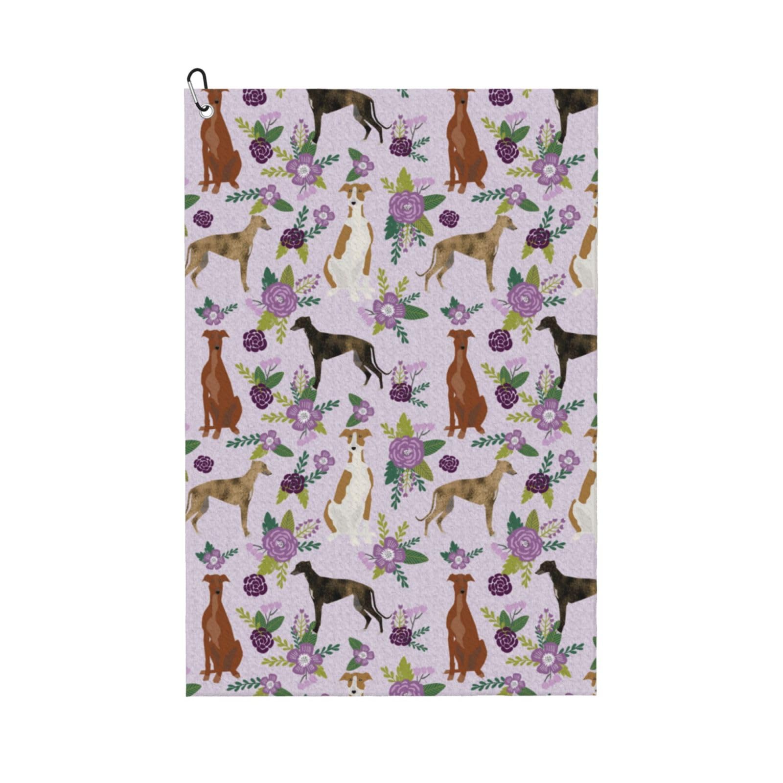 Hnnkloy Greyhound Florals Light Purple, 16x24 in Portable Waffle Golf Towels with Carabiner Clip for Golf Bag