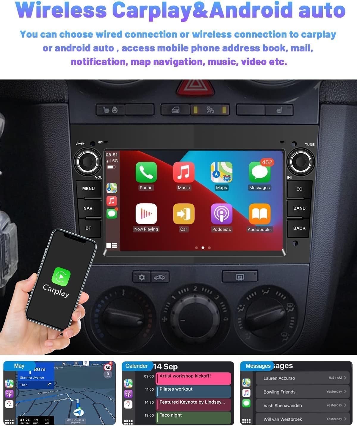 Hikity Android 13 Car Stereo for Vauxhall Astra Corsa Antara Vectra Wireless Carplay Android Auto - Image 3