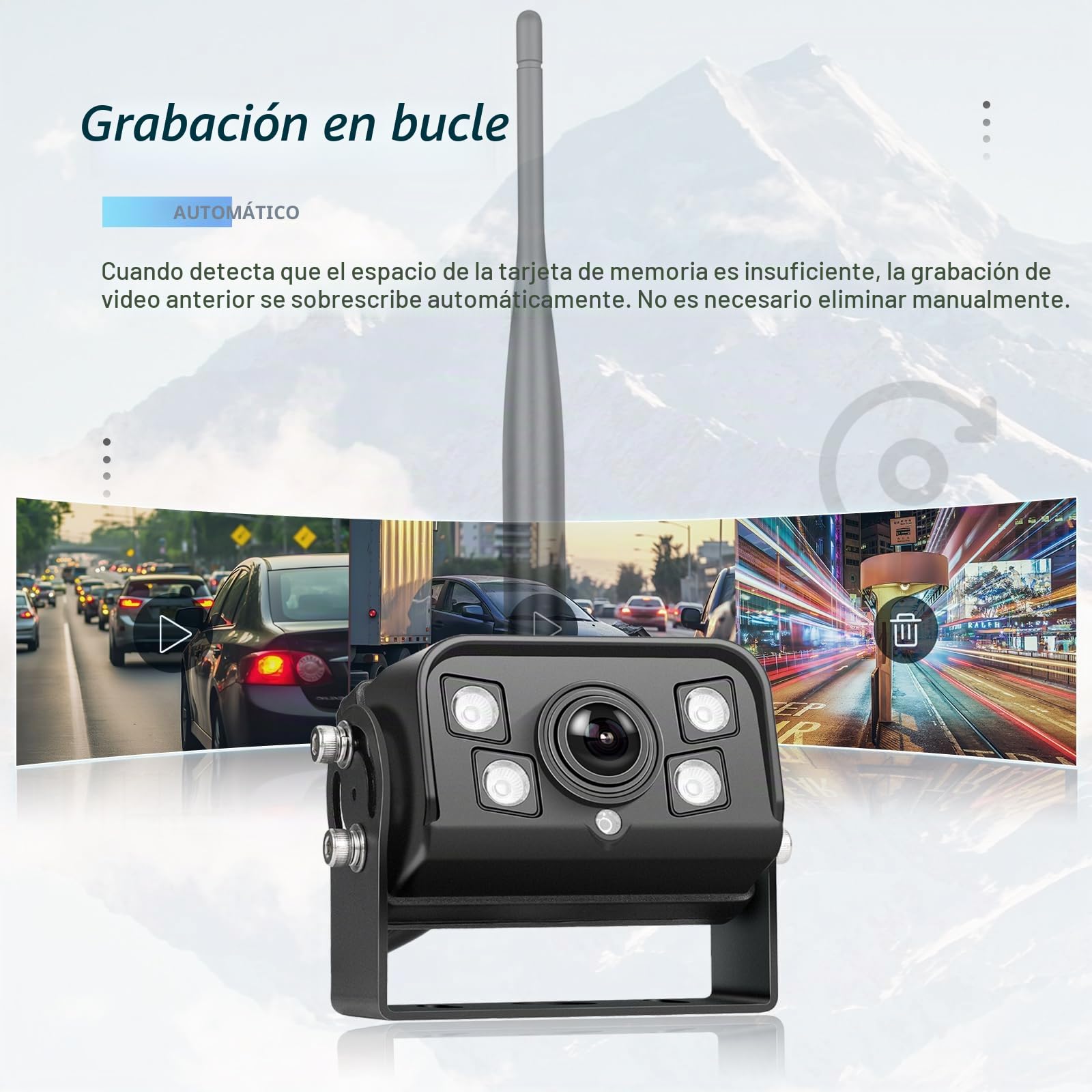 9 Pulgadas Monitor Cámara de Marcha Atrás Inalámbrica para Camión 12-24V Coche, BSD DVR Camara Marcha, Estanqueidad IP68/Visión Nocturna/Grabación en Bucle