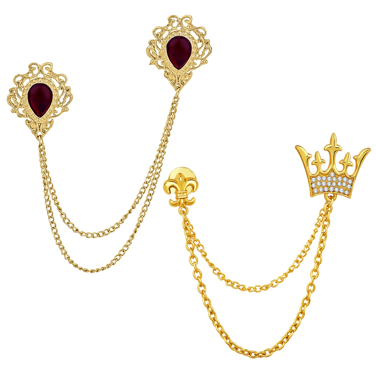 Mahi Combo of Dual Layer Chain Wedding Brooch with Maroon, White Crystals for Men (CO1105514G) (B0BKT4KWHX) Amazon Price History, Amazon Price Tracker