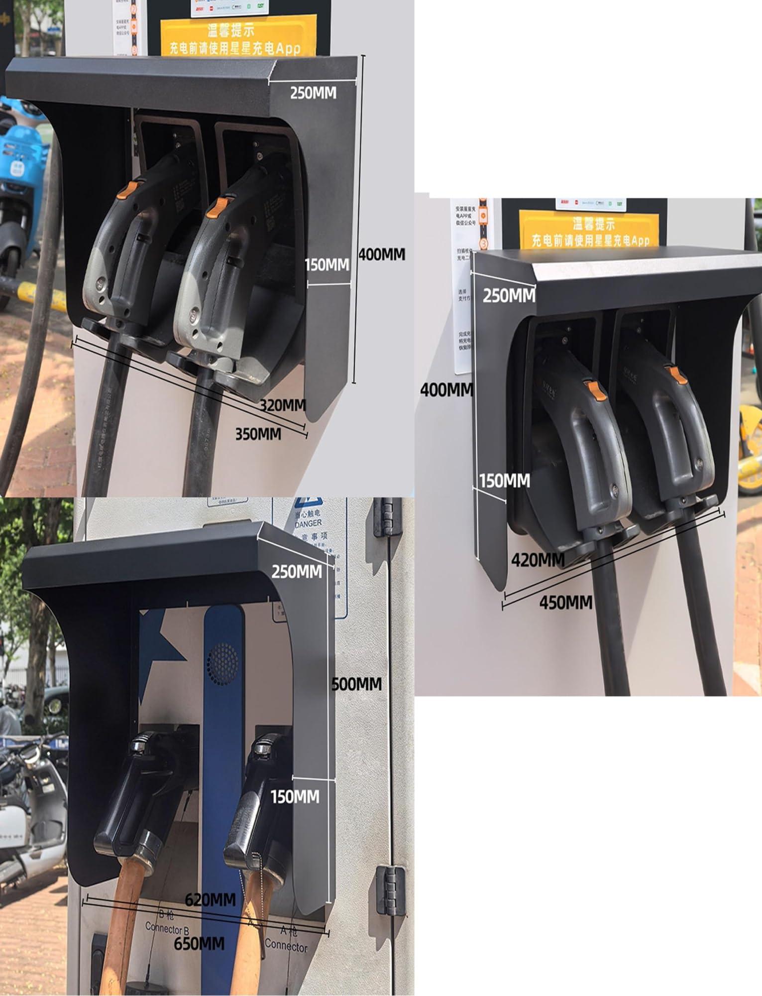 Zewnętrzna osłona ładowarki EV, montowana na ścianie skrzynka ochronna na stację ładującą, metalowa osłona przeciwdeszczowa do ładowarki pojazdów elektrycznych, trwała i odporna na warunki
