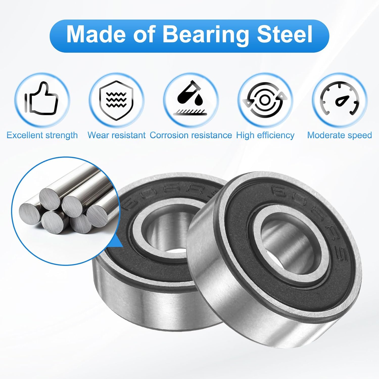 PATIKIL 608RS 8mm x 22mm x 7mm Deep Groove Ball Bearing, 8Pcs Double Plastic Sealed Miniature Industrial Bearings for Electric Motor Industrial Machine Skateboard Roller Skate