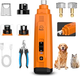 Upgraded +50% Power Dog Nail Grinder, Whisper Quiet Pet Nail Trimmer | 3 Adjustable Speeds 8000-12000RPM, LED Lights, 2 Diamond Grinding Bits, Low 40db for Sensitive Dog Cat
