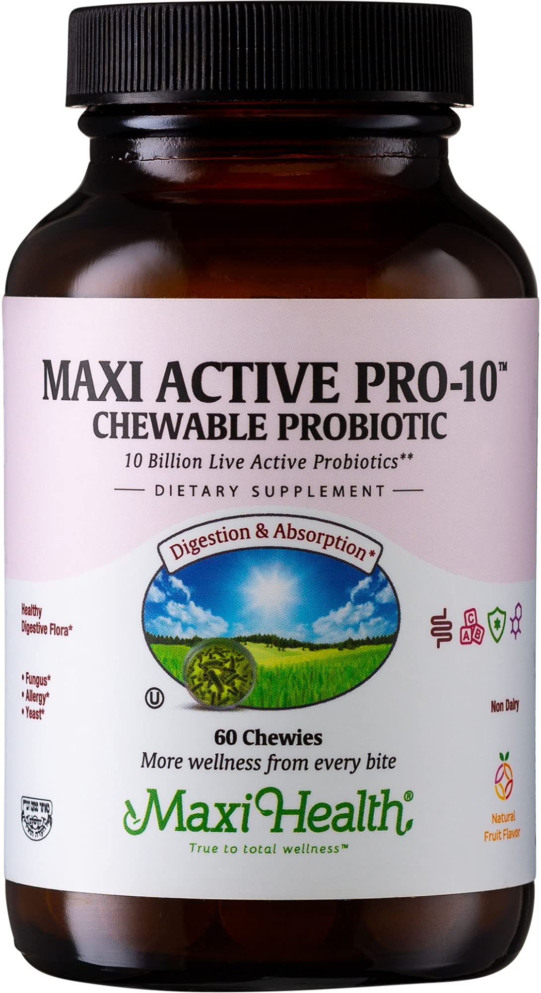 Maxi Health Active Pro-10: 15 Strain, 10 Billion CFU Kids Probiotic Chewables (Shelf Stable)