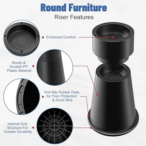 Miniatura 10 de MYMULIKE Elevadores de cama apilables de 2 o 3 pulgadas, elevadores de cama resistentes de 6000 libras, paquete de 4 elevadores de muebles