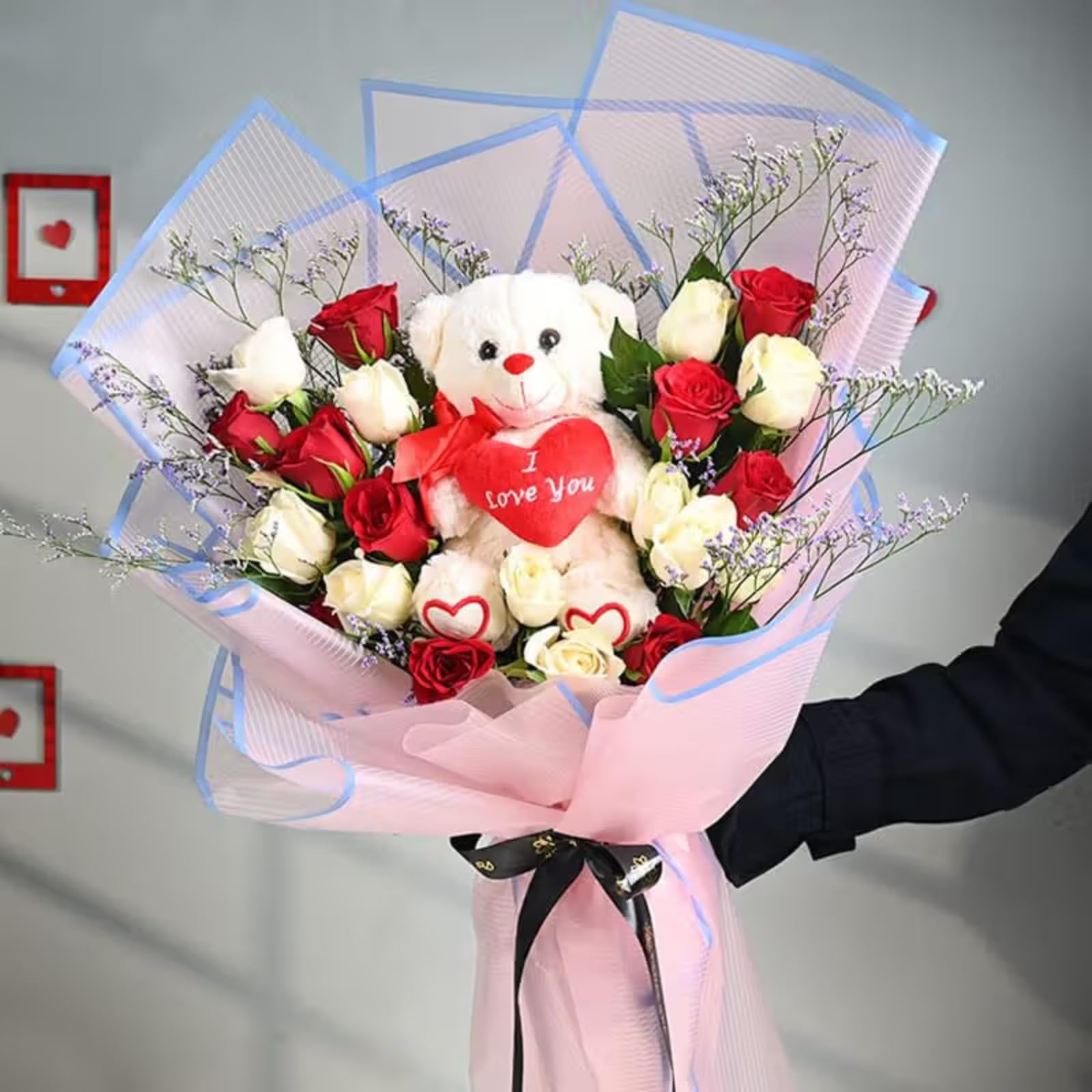 FlowerAura Love Bouquet of Fresh Live 18 Mix Rose & Cute Teddy For Birthday & Anniversary Gift, Valentine's Day, Rose Day & Teddy Day Gift For Boyfriend, Girlfriend, Wife & Husband (Same Day Delivery)-image-15