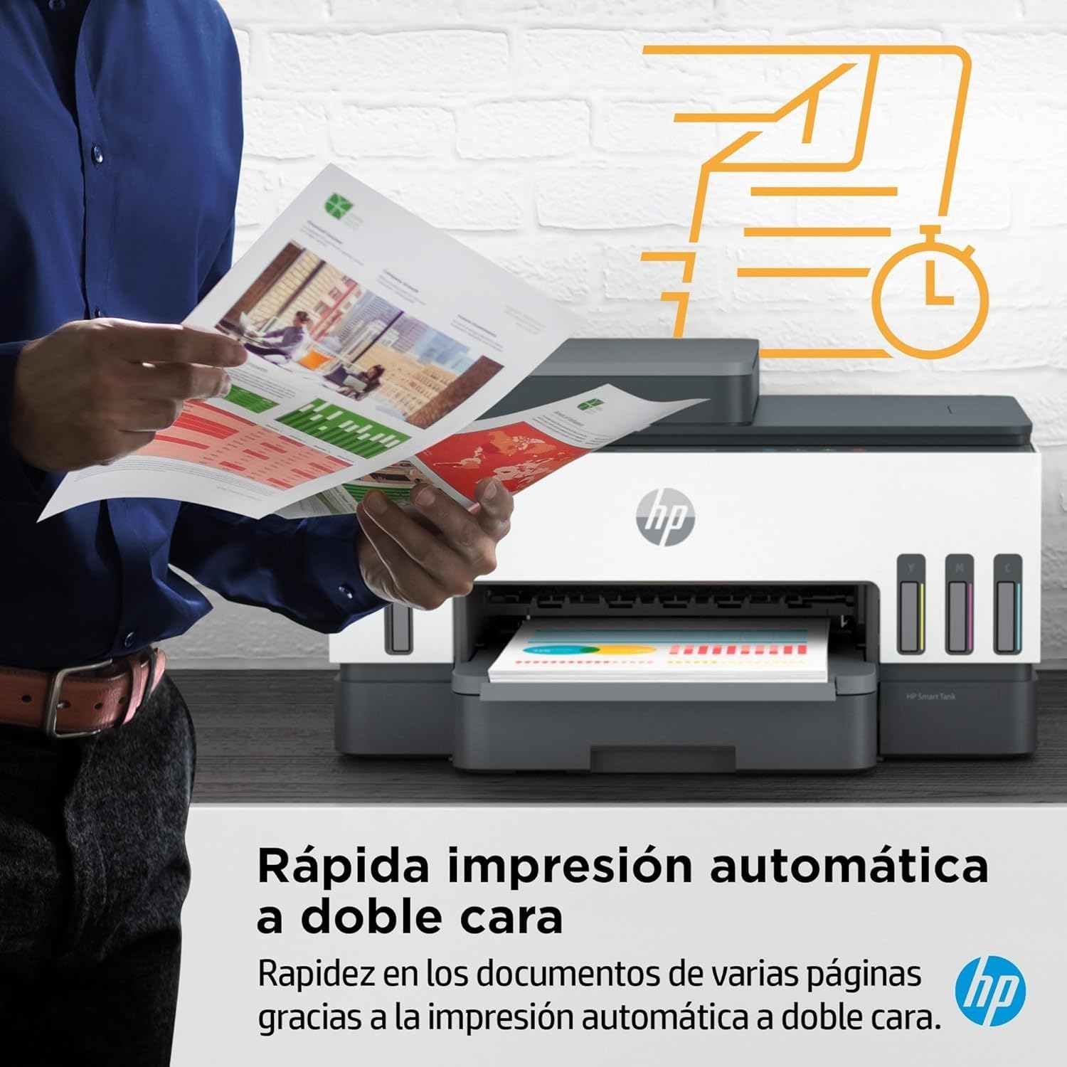 HP Smart Tank 7305 28B75A -Impresora A4 Multifunción con Deposito de Tinta Recargable, Impresión a Color, Escaner, Copiadora, Wi-Fi, Smart App, Blanca y Gris Oscuro